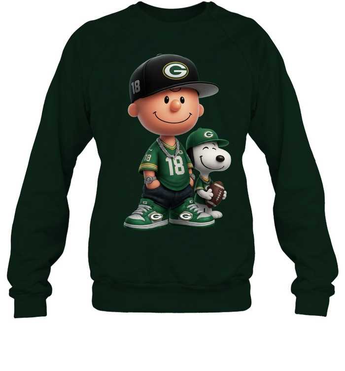 Green Bay Packers Charlie Brown Snoopy Peanuts Crewneck Sweatshirt Green Bay Packers Charlie Brown Snoopy Peanuts Crewneck Sweatshirt