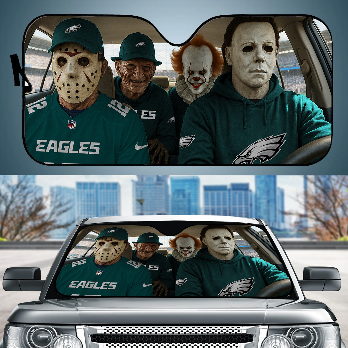 Jason Freddy Pennywise Michael Myers Philadelphia Eagles Car Auto Sunshade
