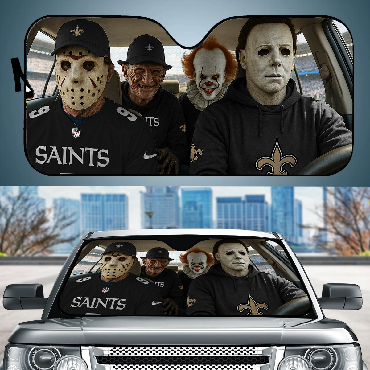 New Orleans Saints Jason Freddy Pennywise Michael Myers Car Auto Sunshade