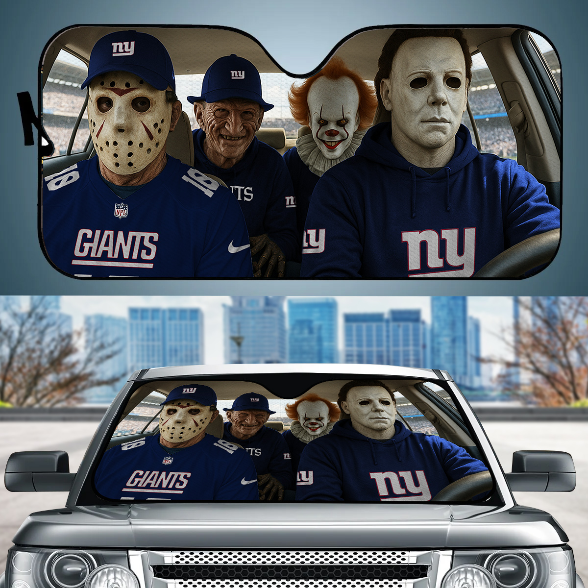 New York Giants Jason Freddy Pennywise Michael Myers Car Auto Sunshade