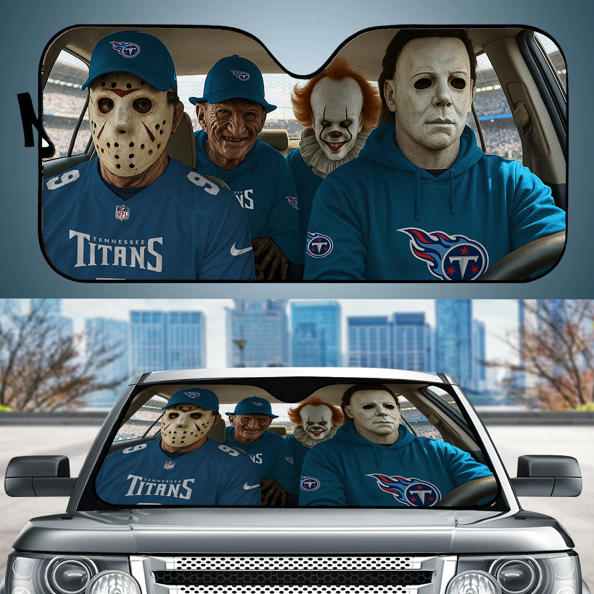Tennessee Titans Jason Freddy Pennywise Michael Myers Car Auto Sunshade