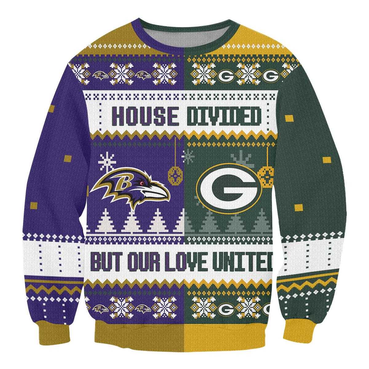 Green Bay Packers Buffalo Bills House Divided But Our Love United Ugly Christmas Sweater Green Bay Packers Buffalo Bills House Divided But Our Love United Ugly Christmas Sweater