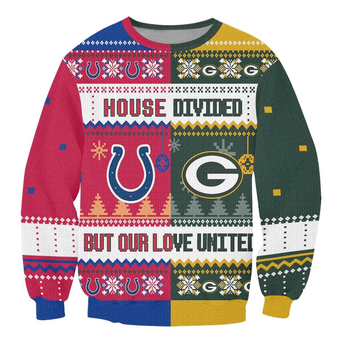 Green Bay Packers Los Angeles Rams House Divided But Our Love United Ugly Christmas Sweater