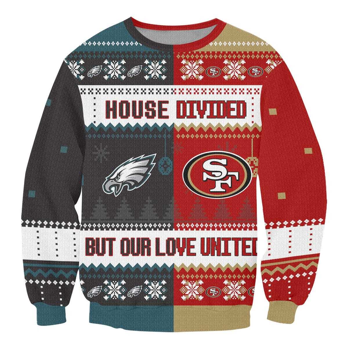 Philadelphia Eagles Miami Dolphins House Divided But Our Love United Ugly Christmas Sweater