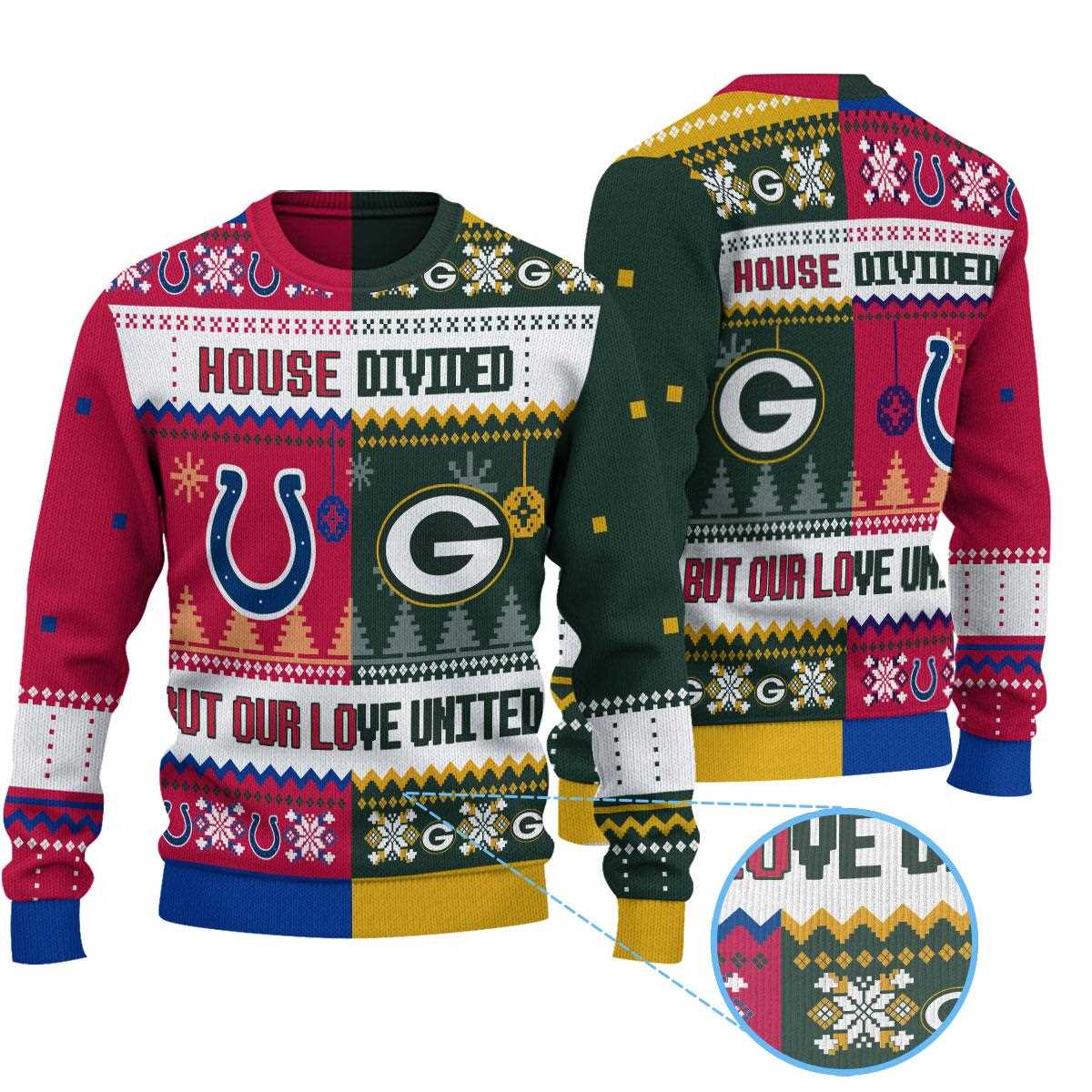 Green Bay Packers Buffalo Bills House Divided But Our Love United Ugly Christmas Sweater Green Bay Packers Buffalo Bills House Divided But Our Love United Ugly Christmas Sweater