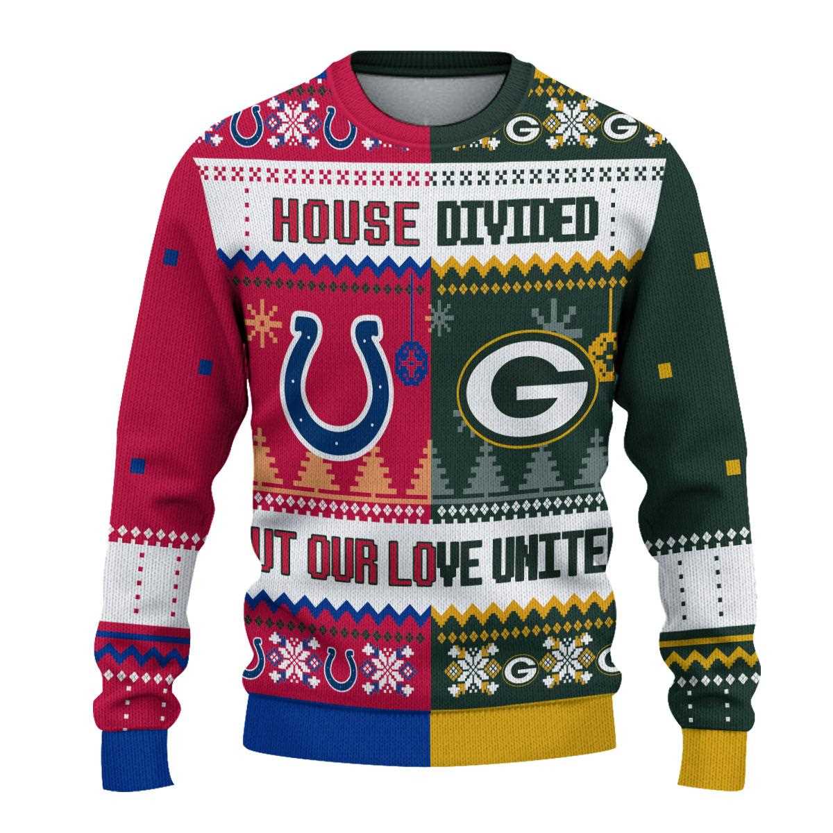 Green Bay Packers Buffalo Bills House Divided But Our Love United Ugly Christmas Sweater Green Bay Packers Buffalo Bills House Divided But Our Love United Ugly Christmas Sweater