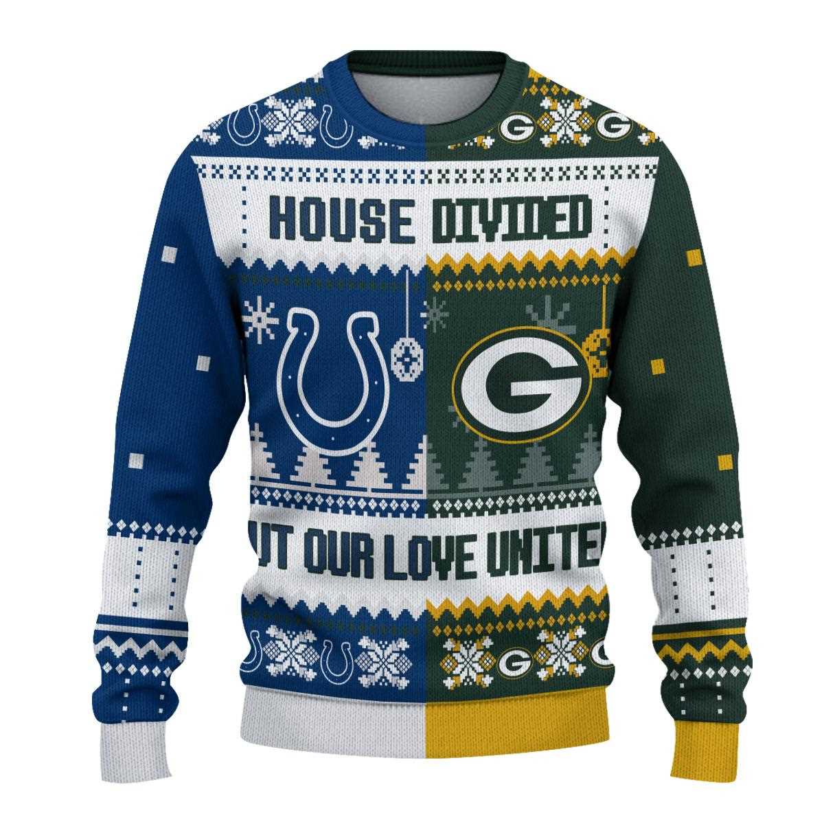 Indianapolis Colts Green Bay Packers House Divided But Our Love United Ugly Christmas Sweater Indianapolis Colts Green Bay Packers House Divided But Our Love United Ugly Christmas Sweater