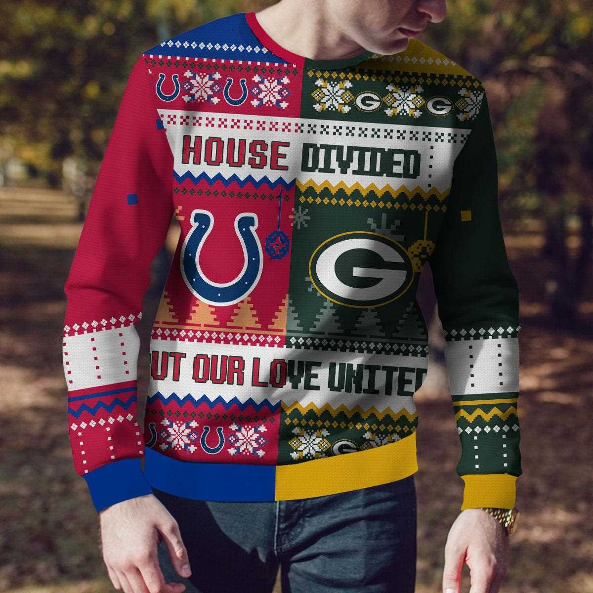 Green Bay Packers Buffalo Bills House Divided But Our Love United Ugly Christmas Sweater Green Bay Packers Buffalo Bills House Divided But Our Love United Ugly Christmas Sweater