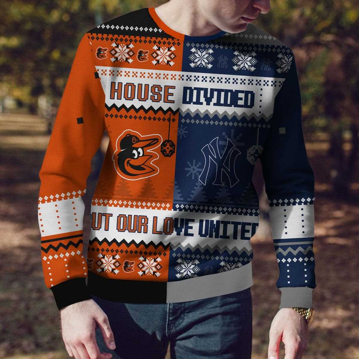 New York Yankees Baltimore Orioles Mlb House Divided But Our Love United Ugly Christmas Sweater New York Yankees Baltimore Orioles Mlb House Divided But Our Love United Ugly Christmas Sweater