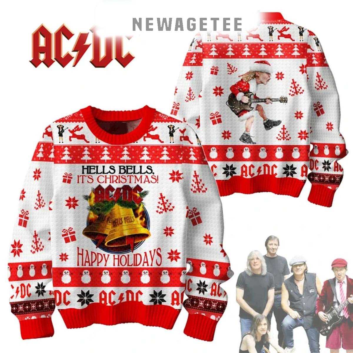 Acdc Hells Bell Its 2024 Christmas Happy Holidays Ugly Sweater