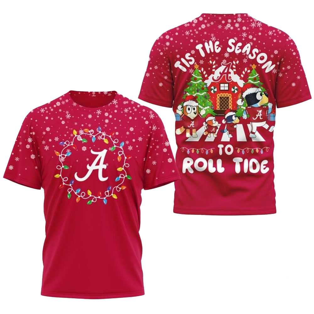 Alabama Crimson Tide Bluey Tis The Season To Roll Tide Christmas 2025 Shirt