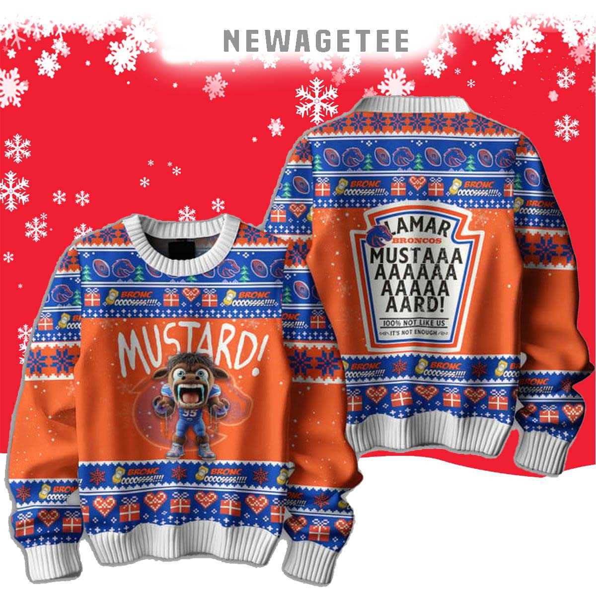 Boise State Broncos Mustard Not Like Us Christmas Ugly Sweater Boise State Broncos Mustard Not Like Us Christmas Ugly Sweater
