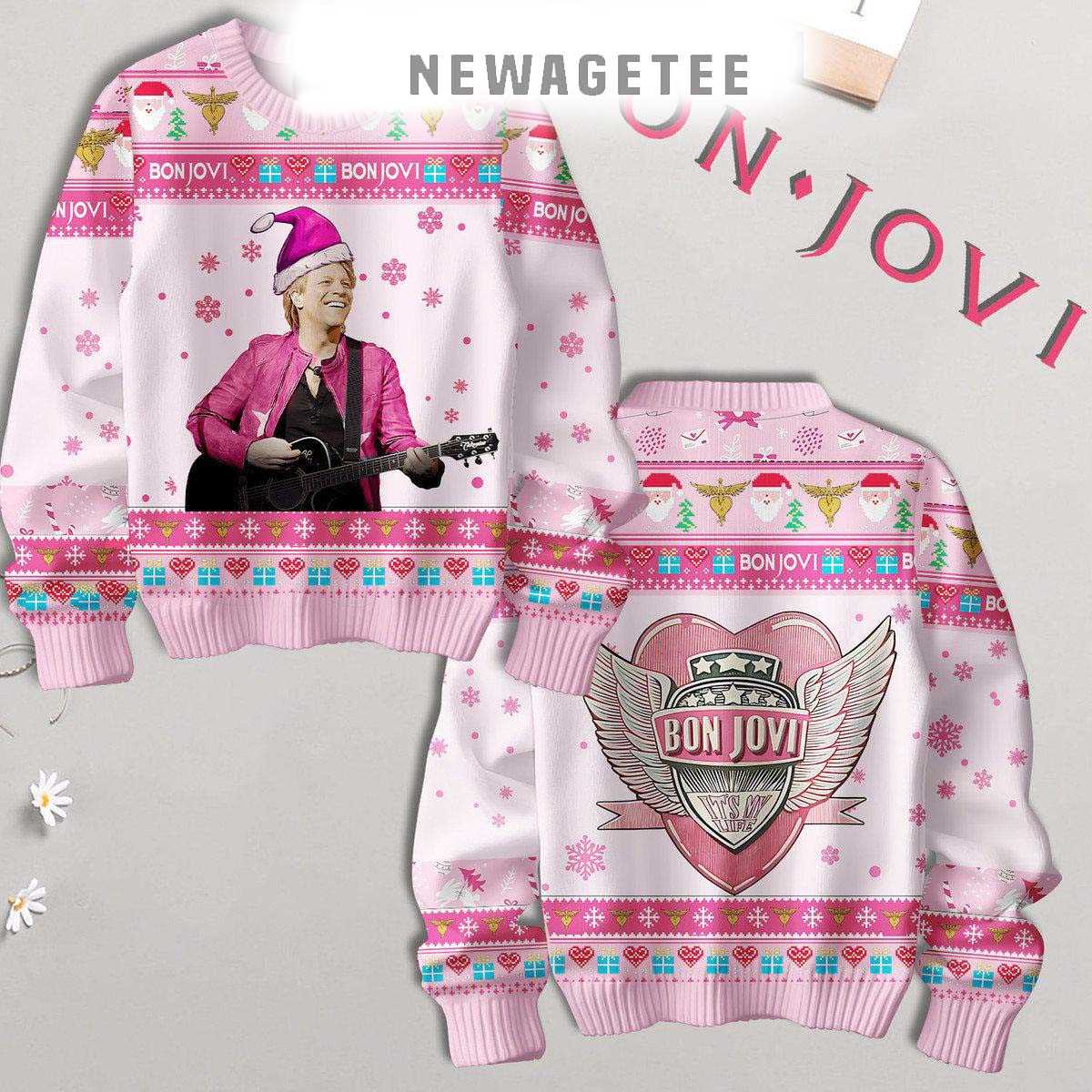 Bon Jovi My Pink Love For You Christmas 2025 Ugly Christmas Sweater