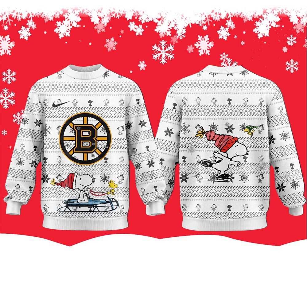Boston Bruins Snoopy Peanuts 2025 Ugly Christmas Sweater