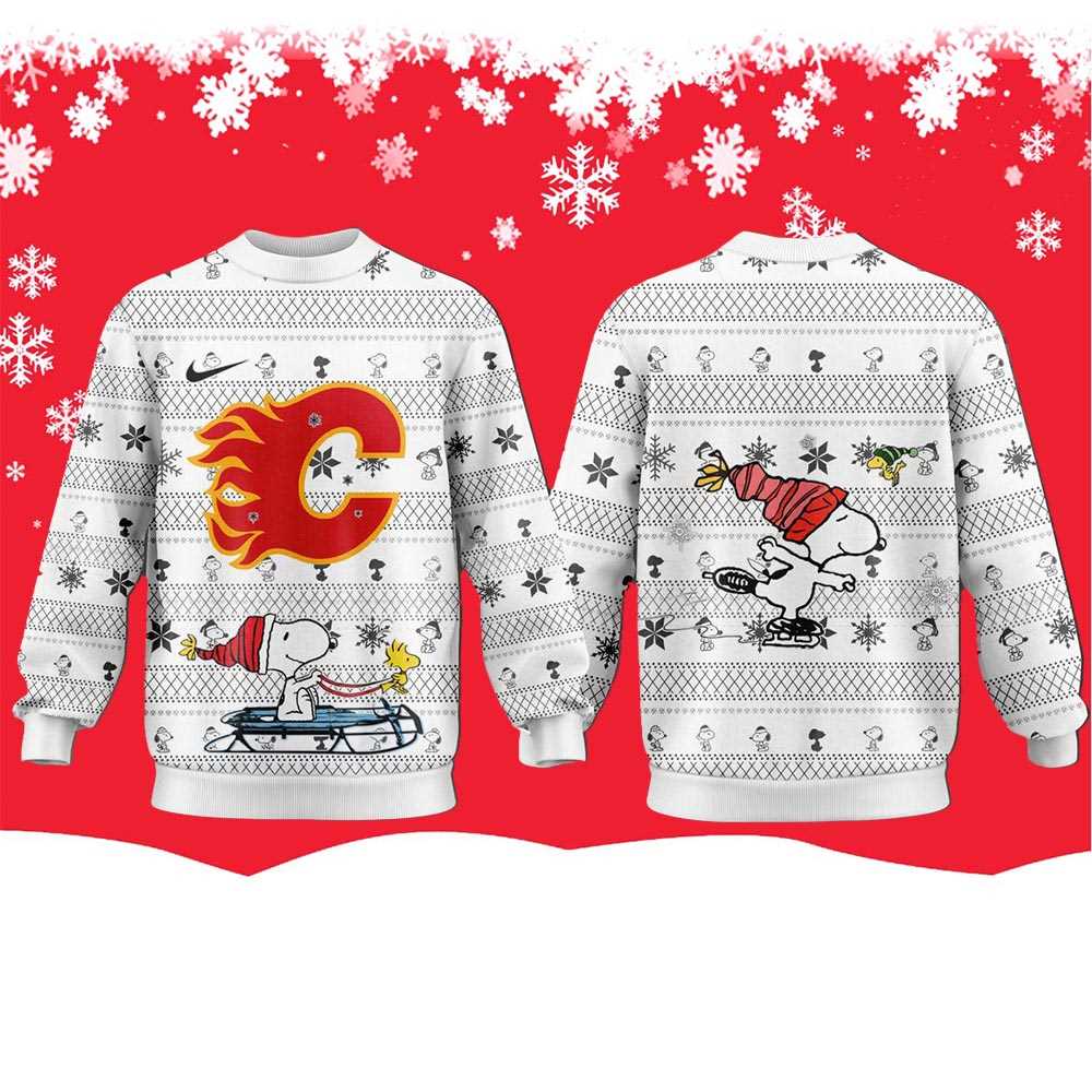 Calgary Flames Snoopy Peanuts 2025 Ugly Christmas Sweater Calgary Flames Snoopy Peanuts 2025 Ugly Christmas Sweater