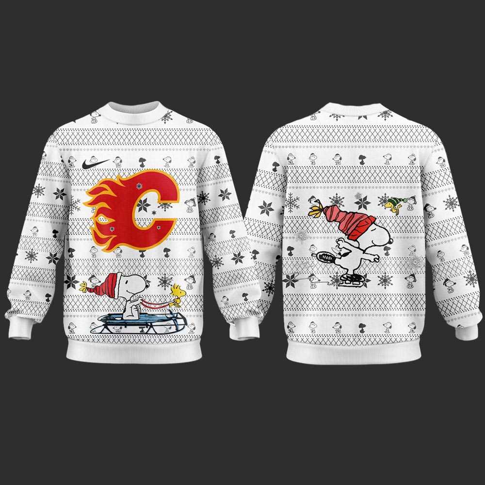 Calgary Flames Snoopy Peanuts 2025 Ugly Christmas Sweater Calgary Flames Snoopy Peanuts 2025 Ugly Christmas Sweater