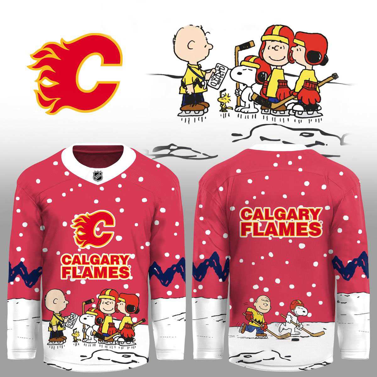 Calgary Flames Snoopy Peanuts Christmas Hockey Jersey