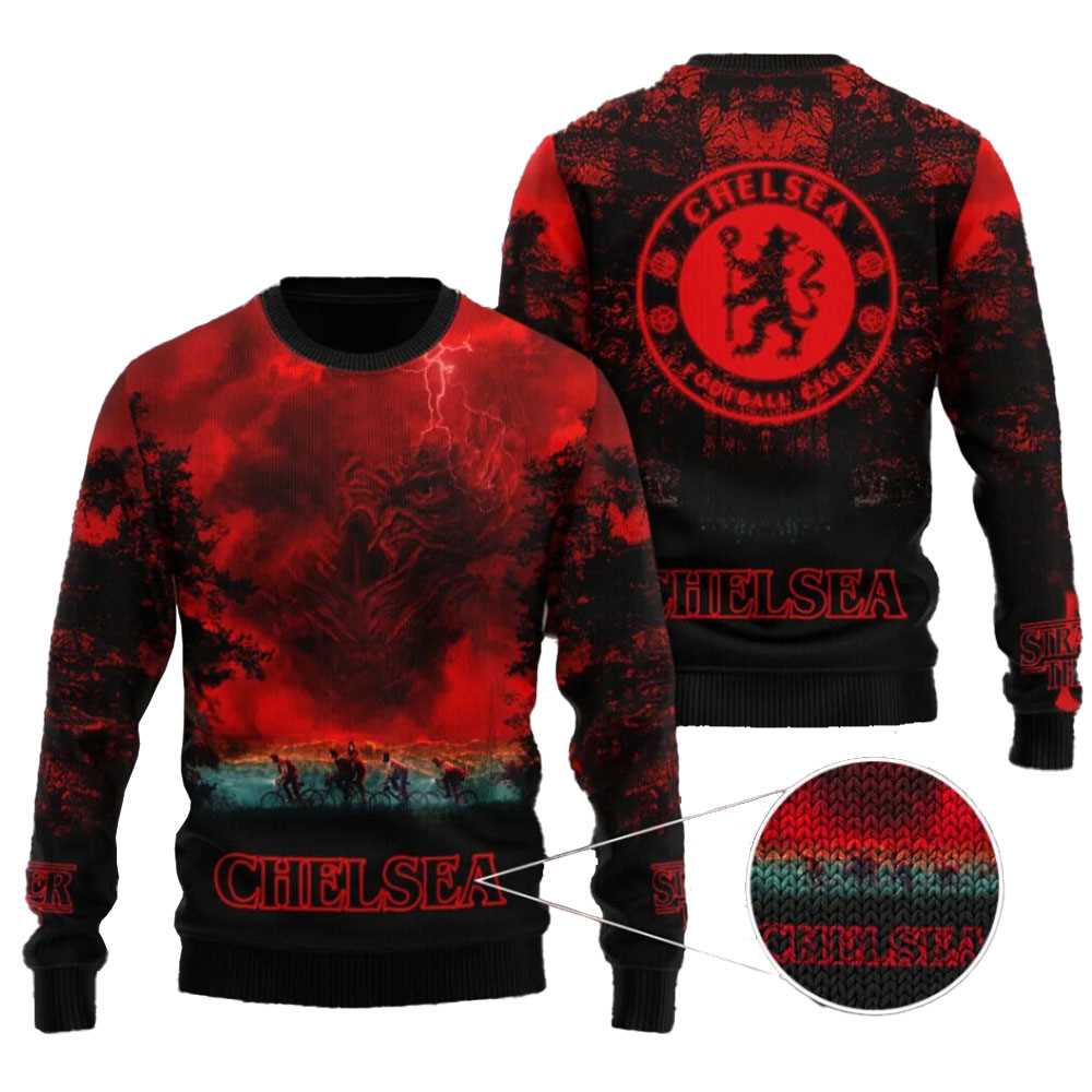 Chelsea Fc X Stranger Things Ugly Sweater Chelsea Fc X Stranger Things Ugly Sweater