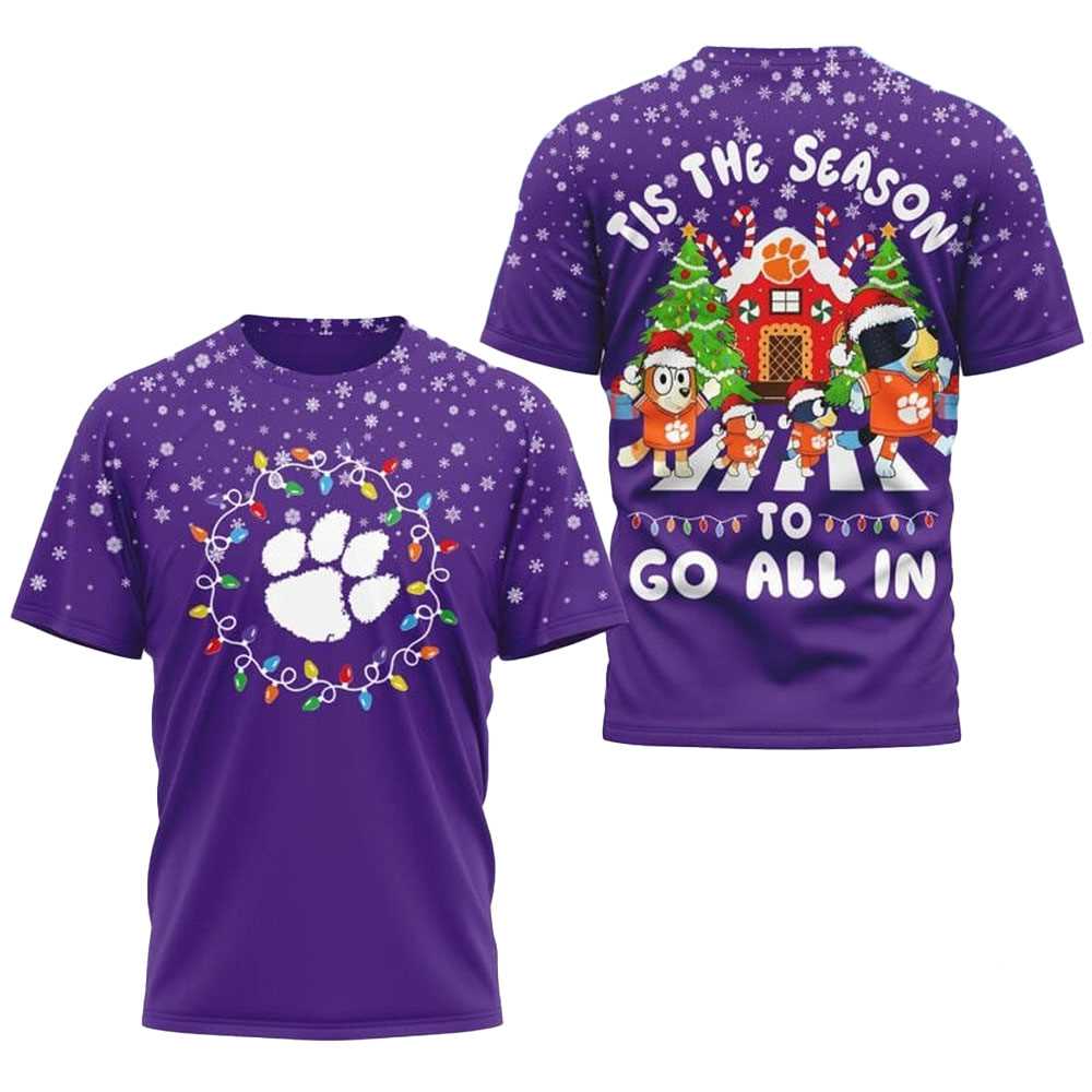 Clemson Tigers Bluey Tis The Season To Go All In Christmas 2025 Shirt