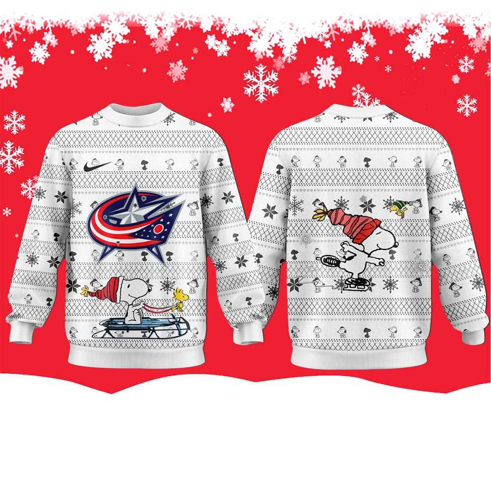 Columbus Blue Jackets Snoopy Peanuts 2025 Ugly Christmas Sweater