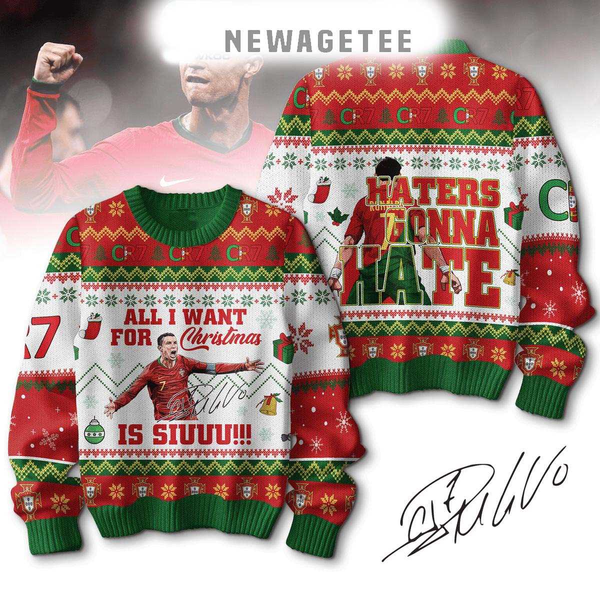 Cristiana Ronaldo Haters Gonna Hate Siuu In Christmas Ugly Sweater