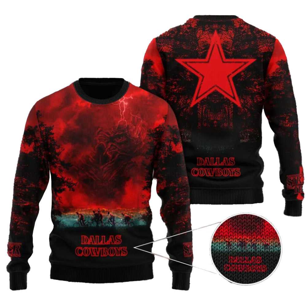 Dallas Cowboys X Stranger Things Christmas Ugly Sweater