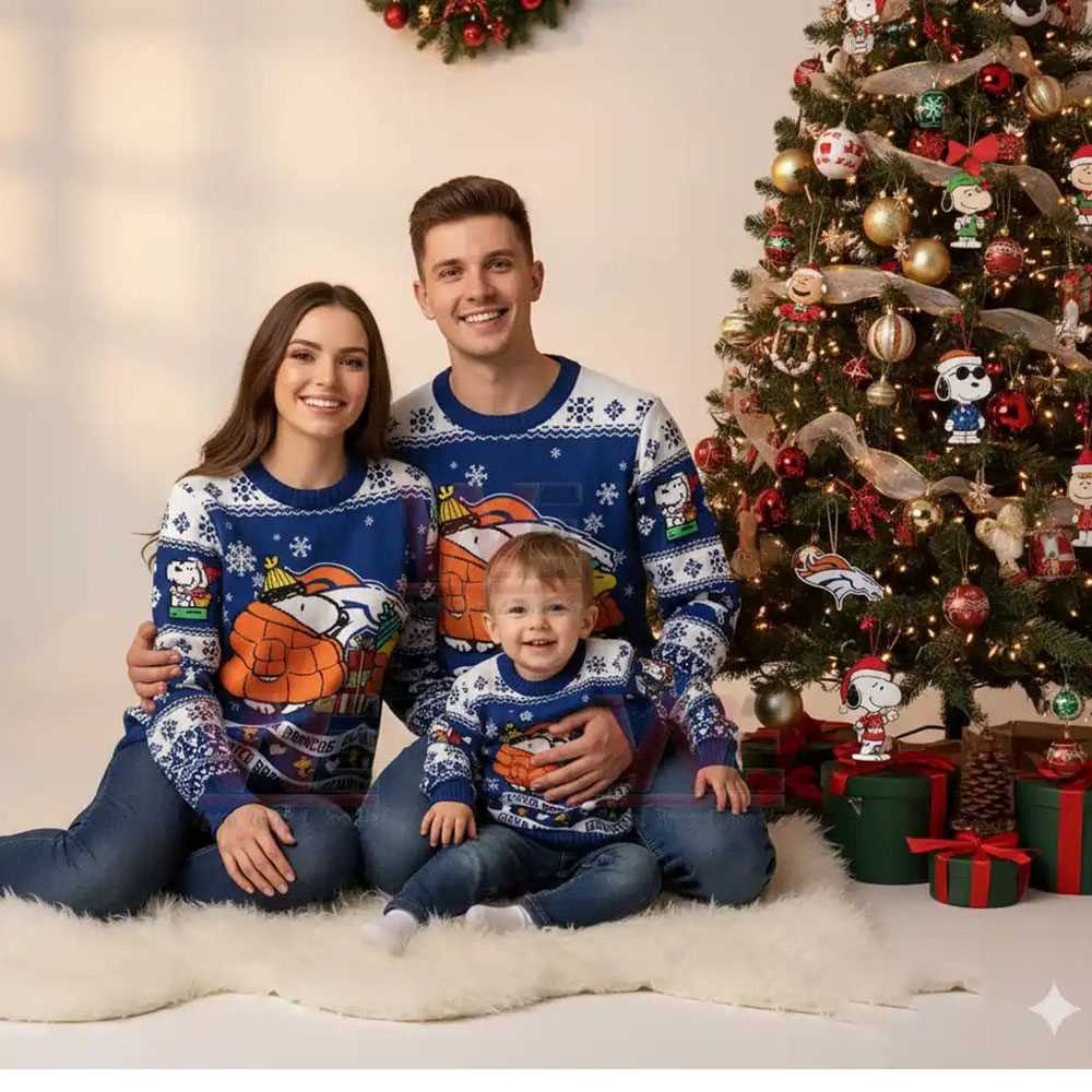 Denver Broncos Snoopy Woodstock Puffer Jacket Ugly Christmas Sweater