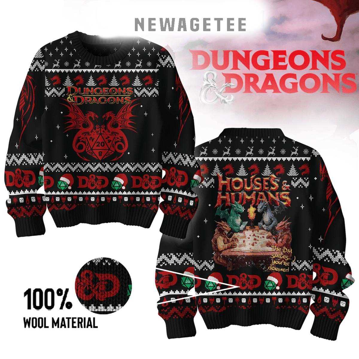 Dungeons & Dragons All I Want For Christmas Is Houses And Humans 2025 Ugly Christmas Sweater