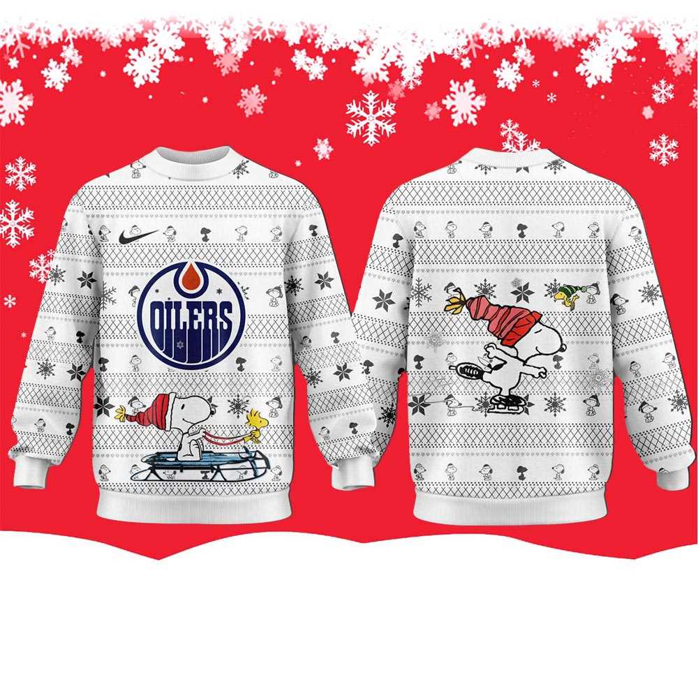 Edmonton Oilers Snoopy Peanuts 2025 Ugly Christmas Sweater