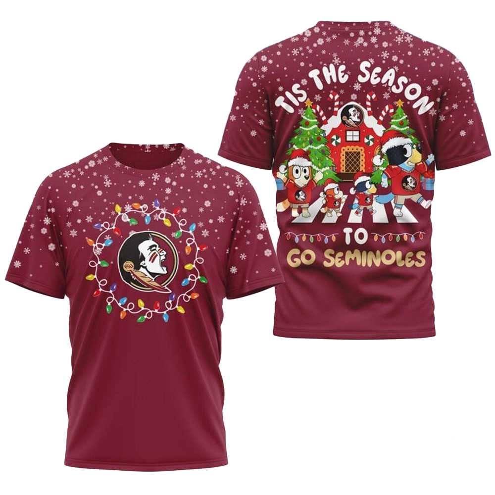 Florida State Seminoles Bluey Tis The Season To Go Seminoles Christmas 2025 Shirt