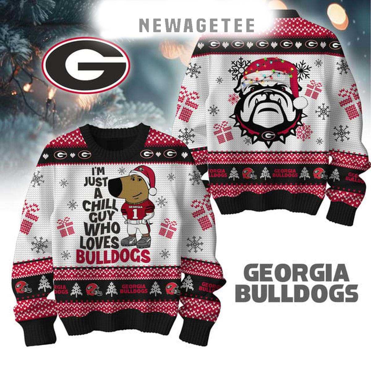 Georgia Bulldogs Merry Christmas Go Dawgs Neon Sign 2025 Ugly Christmas Sweater
