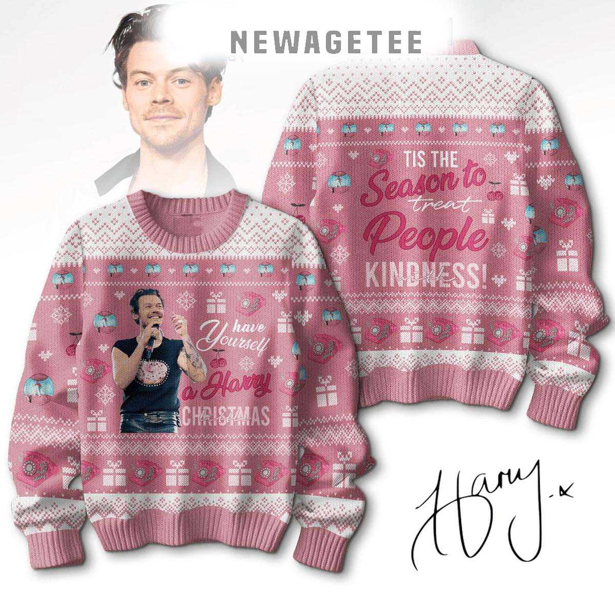 Harry Styles Tis The Season To Treat People With Kindness Christmas Ugly Sweater Harry Styles Tis The Season To Treat People With Kindness Christmas Ugly Sweater