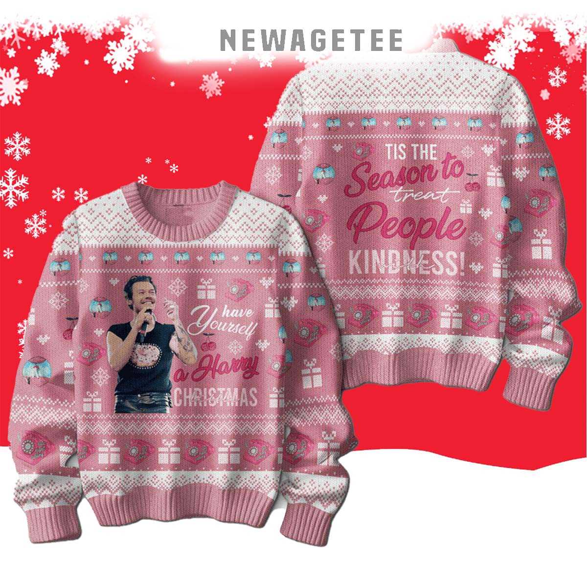 Harry Styles Tis The Season To Treat People With Kindness Christmas Ugly Sweater Harry Styles Tis The Season To Treat People With Kindness Christmas Ugly Sweater