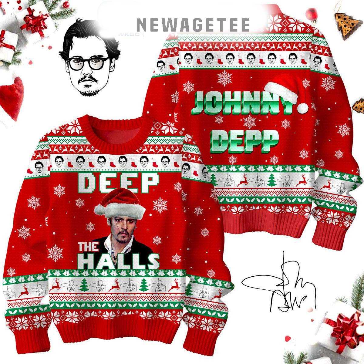 Johnny Depp Deep The Halls Merry 2024 Christmas Ugly Sweater