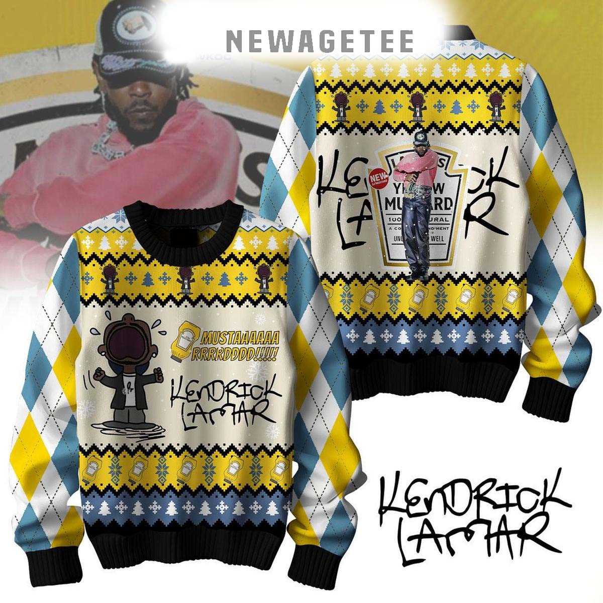 Kendrick Lamar Not Like Us Goes #1 Mustard Christmas Ugly Sweater