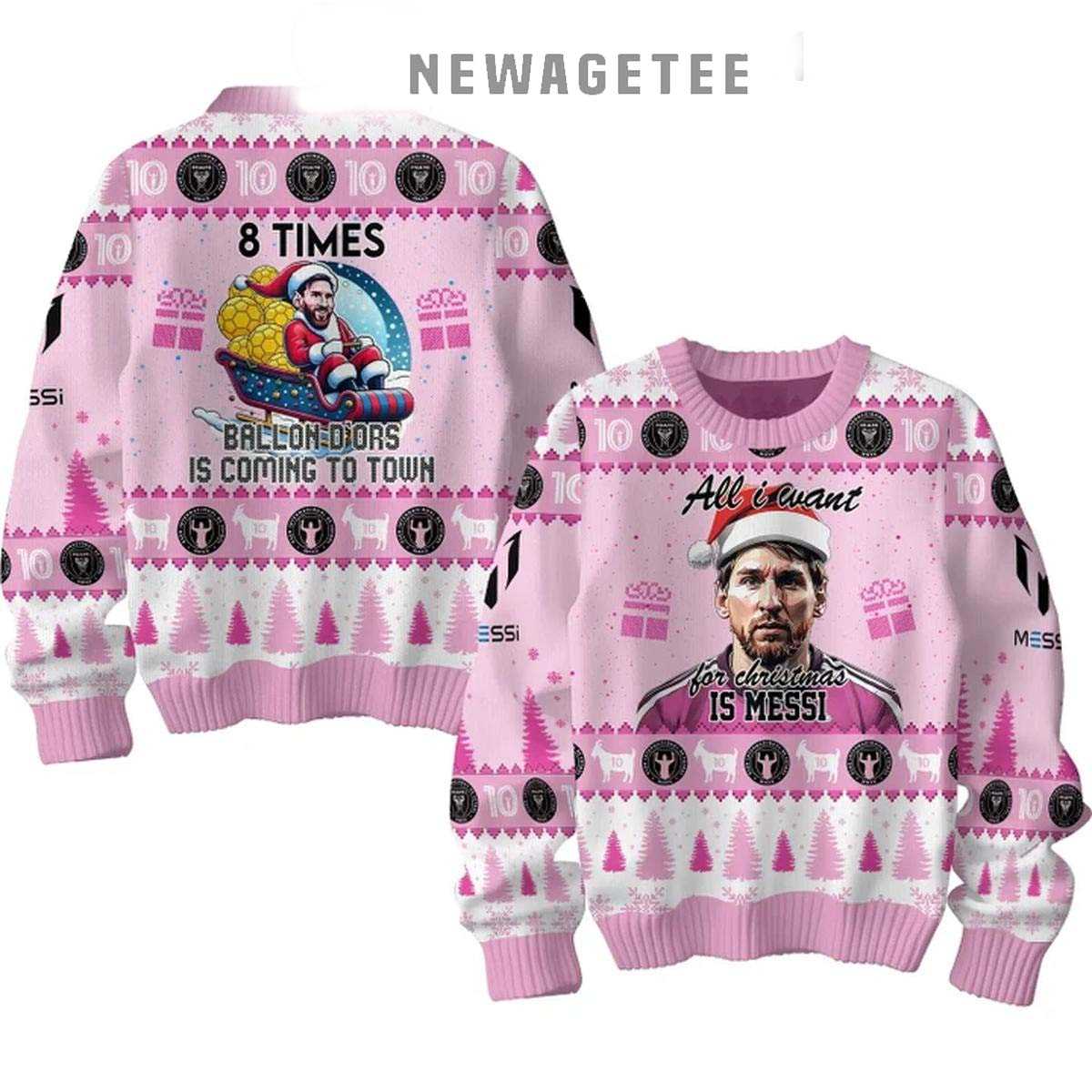 Lionel Messi The Goat Is Coming To Town 2025 Ugly Christmas Sweater Lionel Messi The Goat Is Coming To Town 2025 Ugly Christmas Sweater