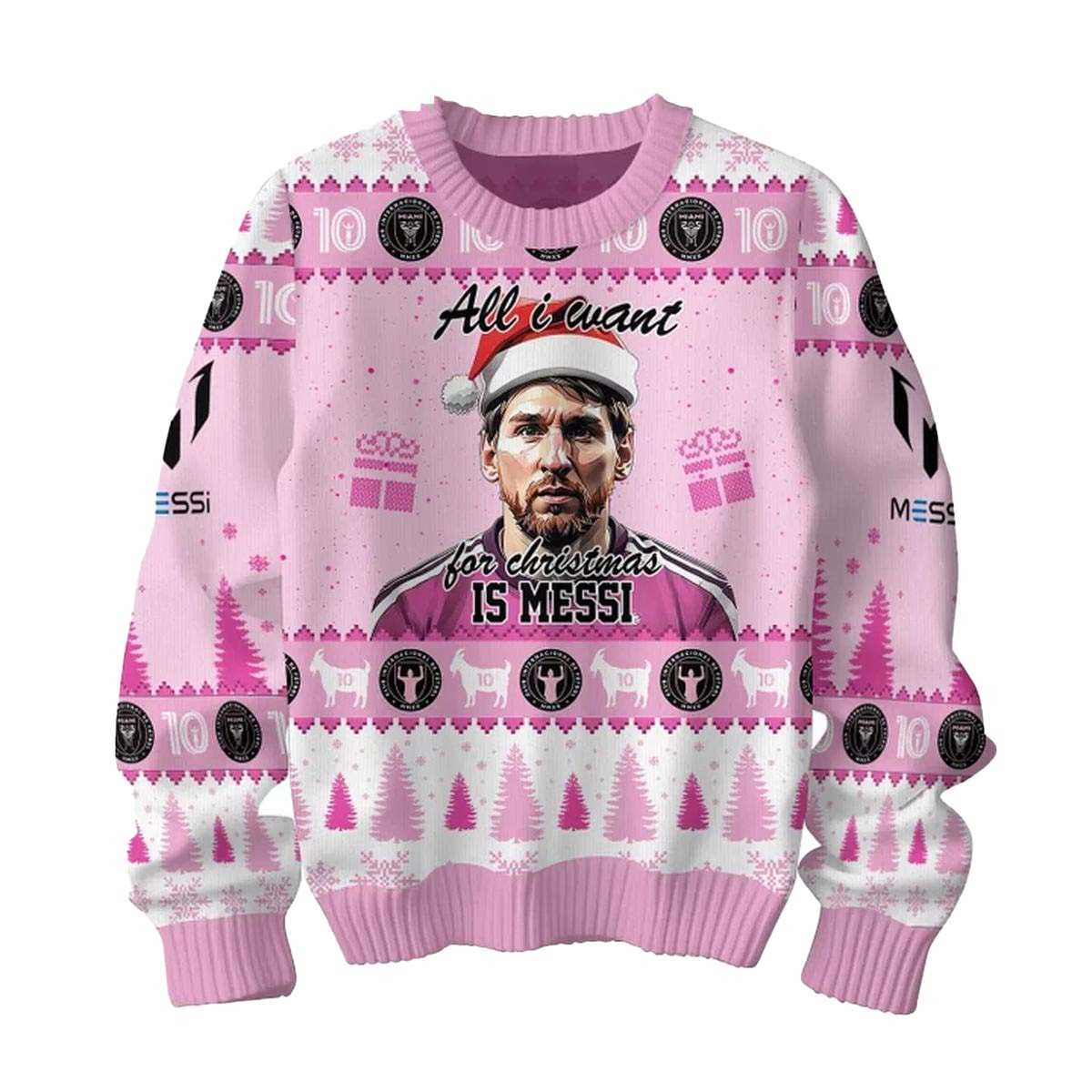 Lionel Messi The Goat Is Coming To Town 2025 Ugly Christmas Sweater Lionel Messi The Goat Is Coming To Town 2025 Ugly Christmas Sweater