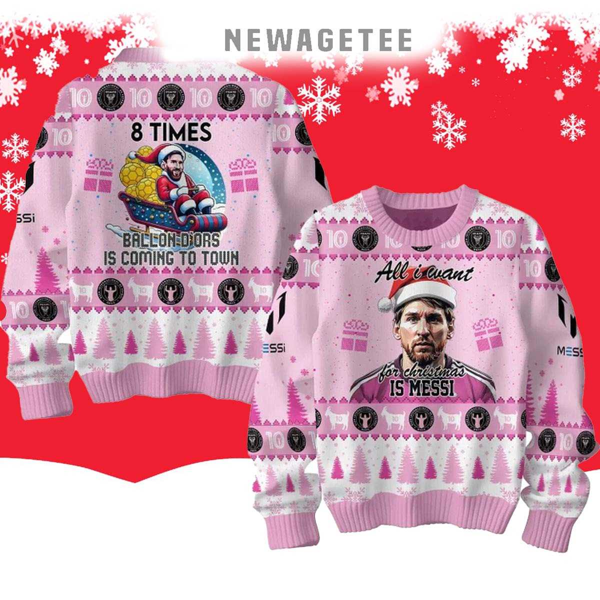 Lionel Messi The Goat Is Coming To Town 2025 Ugly Christmas Sweater Lionel Messi The Goat Is Coming To Town 2025 Ugly Christmas Sweater