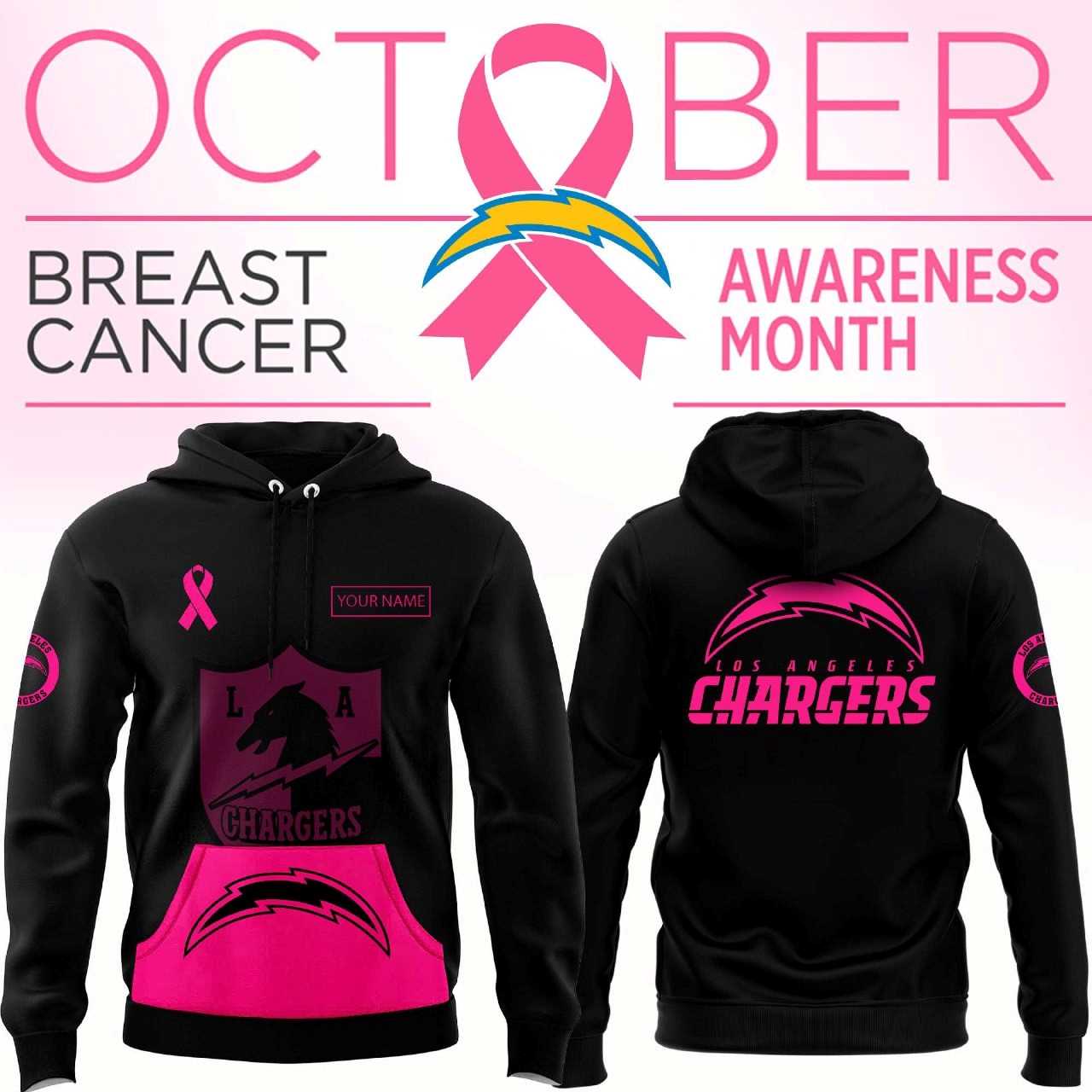 Los Angeles Chargers Breast Cancer Awareness Hoodie Los Angeles Chargers Breast Cancer Awareness Hoodie