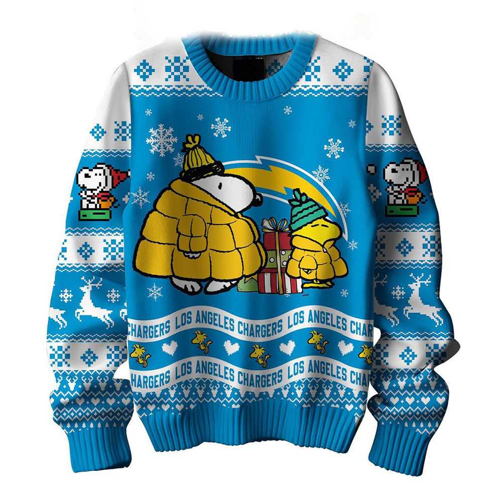 Los Angeles Chargers Snoopy Woodstock Puffer Jacket Ugly Christmas Sweater Los Angeles Chargers Snoopy Woodstock Puffer Jacket Ugly Christmas Sweater