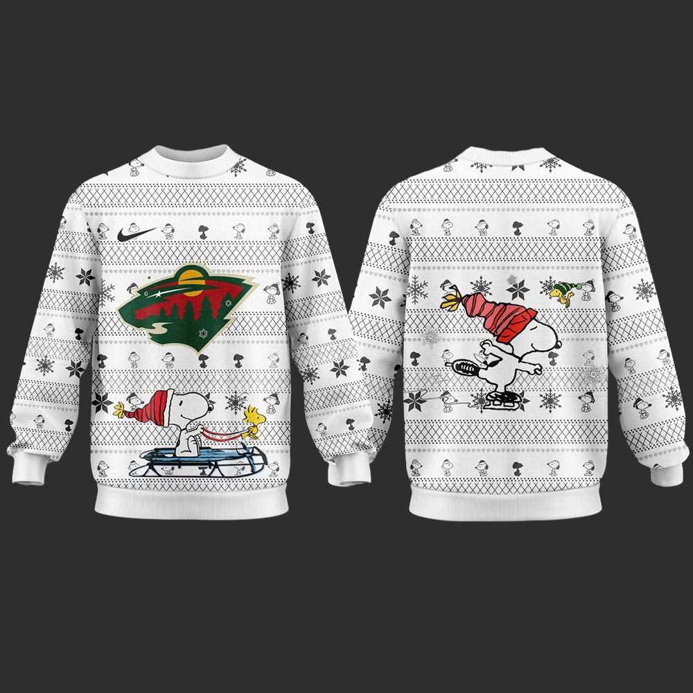Minnesota Wild Snoopy Peanuts 2025 Ugly Christmas Sweater Minnesota Wild Snoopy Peanuts 2025 Ugly Christmas Sweater