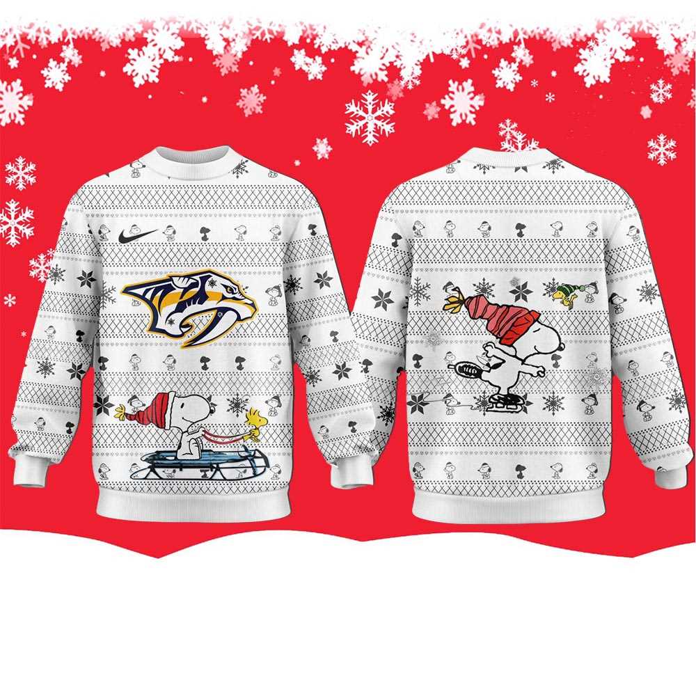 Nashville Predators Snoopy Peanuts 2025 Ugly Christmas Sweater Nashville Predators Snoopy Peanuts 2025 Ugly Christmas Sweater