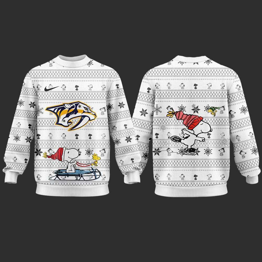 Nashville Predators Snoopy Peanuts 2025 Ugly Christmas Sweater Nashville Predators Snoopy Peanuts 2025 Ugly Christmas Sweater