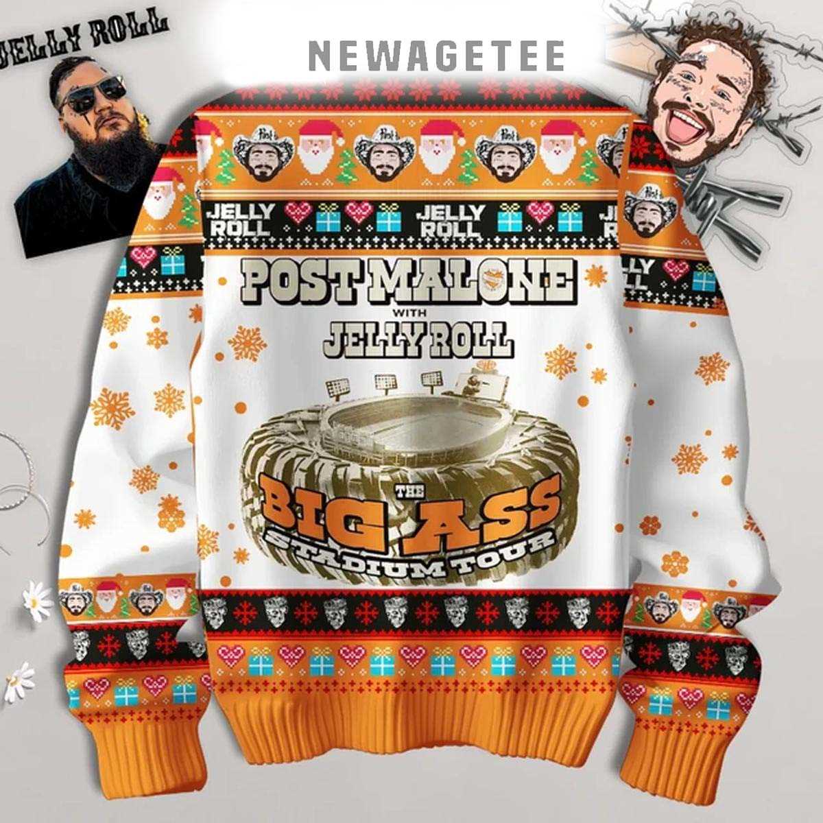 Post Malone Posty With Jelly Roll Tour 2025 Ugly Christmas Sweater Post Malone Posty With Jelly Roll Tour 2025 Ugly Christmas Sweater