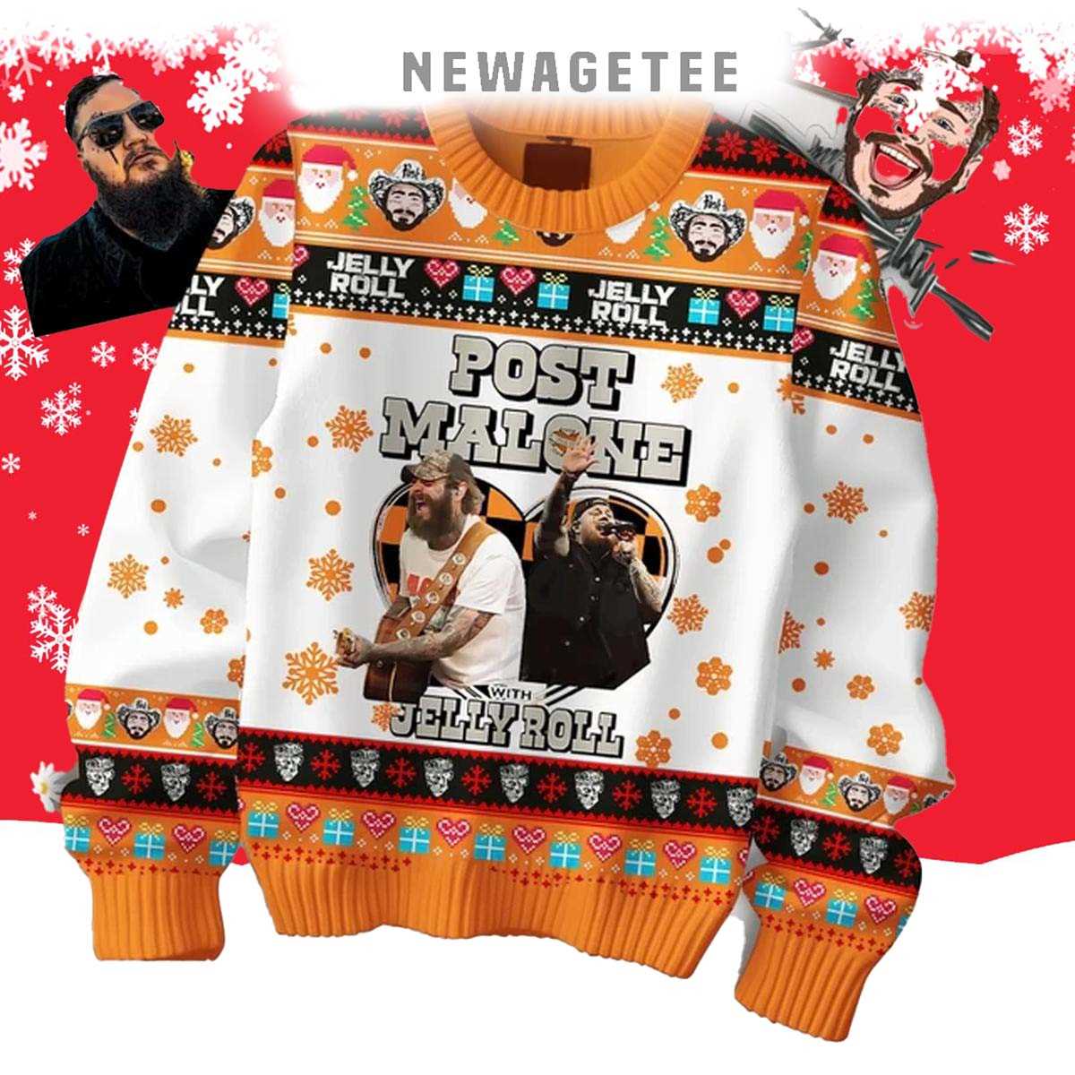 Post Malone Posty With Jelly Roll Tour 2025 Ugly Christmas Sweater Post Malone Posty With Jelly Roll Tour 2025 Ugly Christmas Sweater