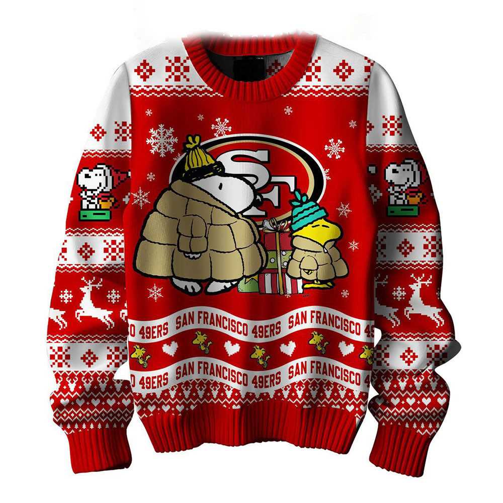 San Francisco 49ers Snoopy Woodstock Puffer Jacket Ugly Christmas Sweater San Francisco 49ers Snoopy Woodstock Puffer Jacket Ugly Christmas Sweater