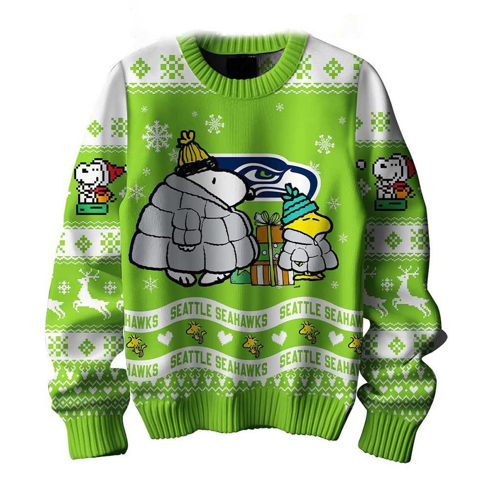 Seattle Seahawks Snoopy Woodstock Puffer Jacket Ugly Christmas Sweater Seattle Seahawks Snoopy Woodstock Puffer Jacket Ugly Christmas Sweater