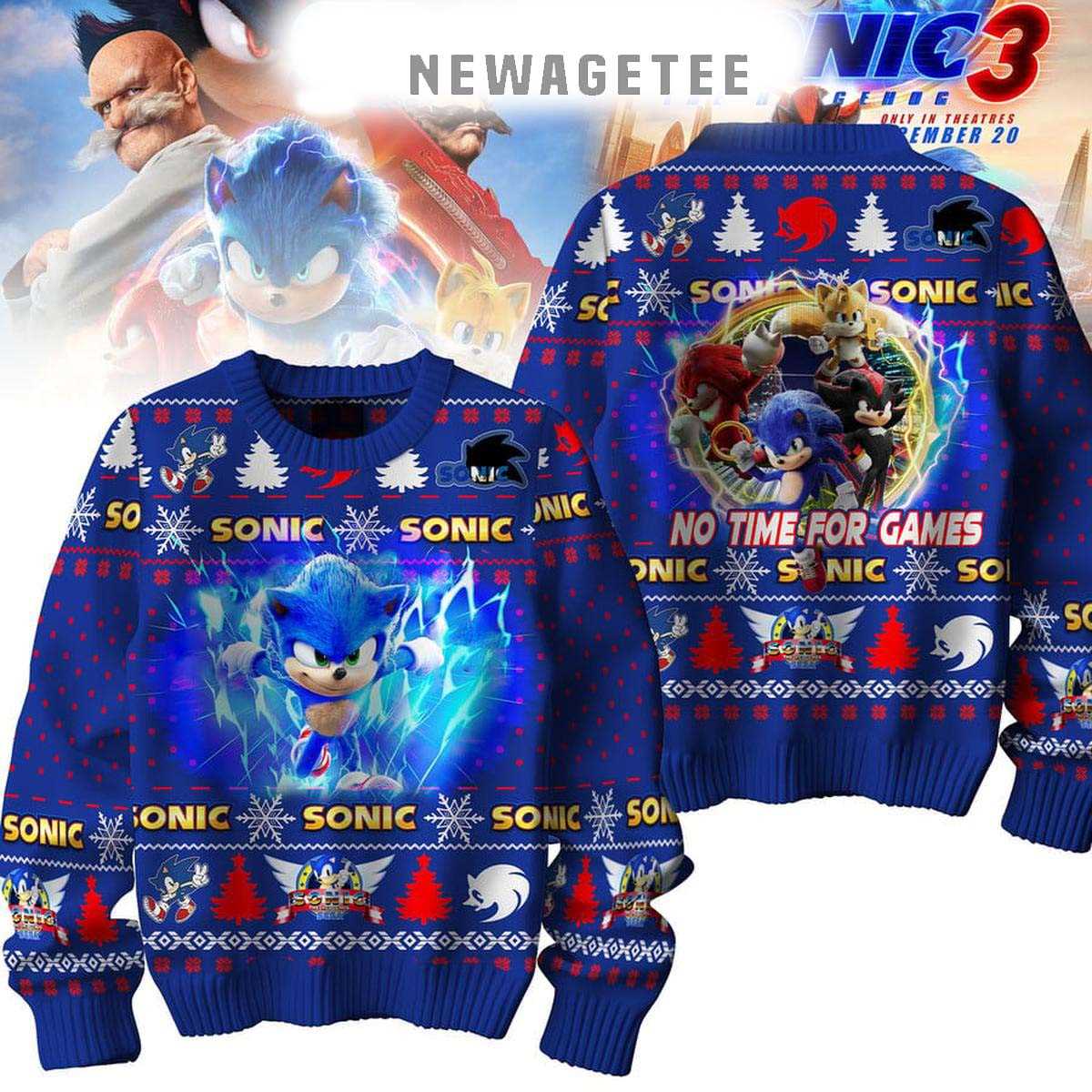 Sonic The Hedgehog No Time For Games Christmas Ugly Sweater