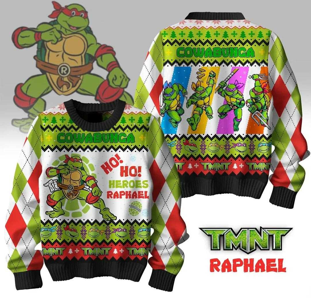 Teenage Mutant Ninja Turtles Ho Ho Heroes Raphael 2025 Christmas Ugly Sweater Teenage Mutant Ninja Turtles Ho Ho Heroes Raphael 2025 Christmas Ugly Sweater