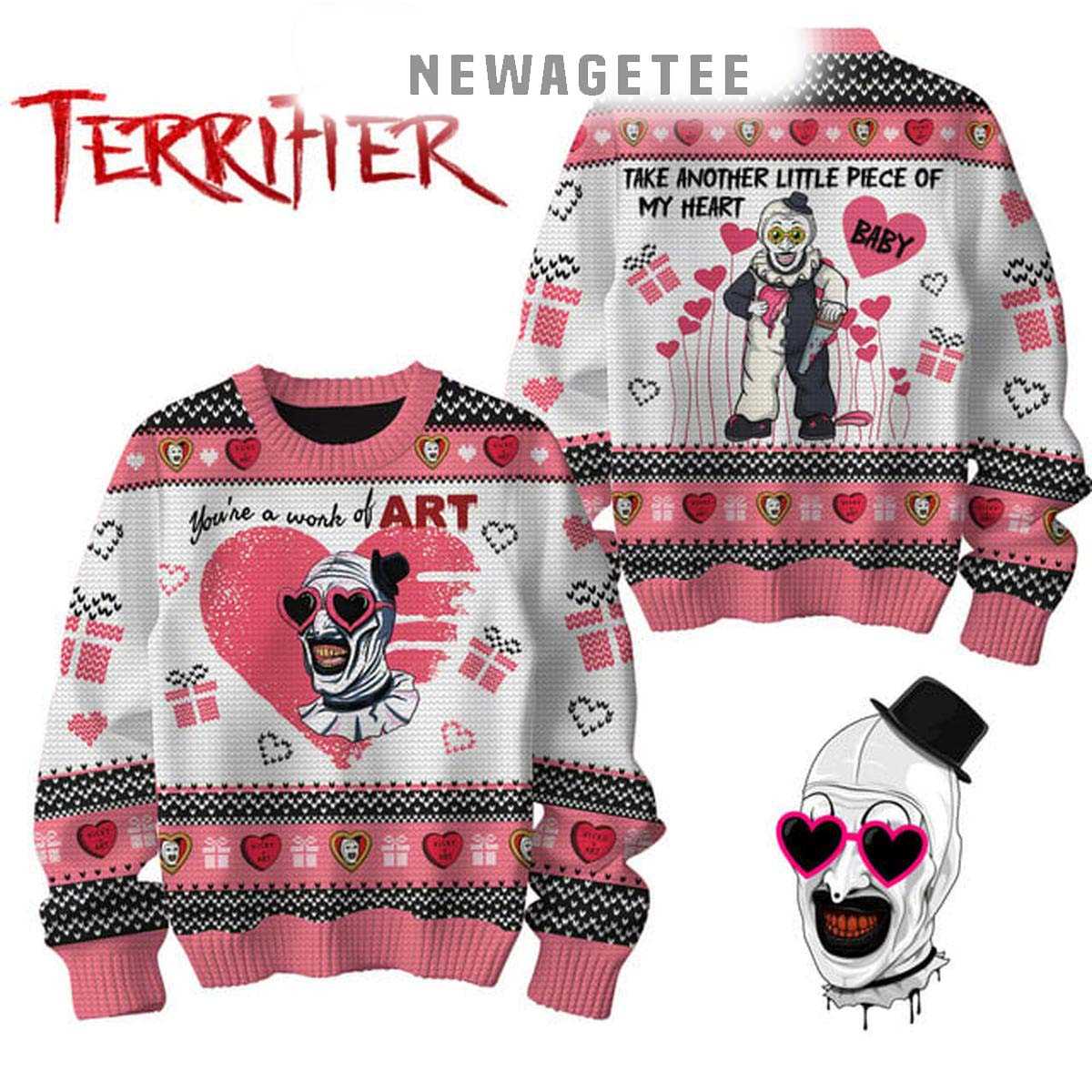 Terrifier Take Another Little Piece Of My Heart 2025 Ugly Christmas Sweater Terrifier Take Another Little Piece Of My Heart 2025 Ugly Christmas Sweater